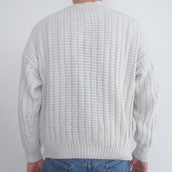 Vintage '90s St John's Bay White Cotton Blend Terry Cloth Knit Crewneck Sweater - Picture 2 of 8